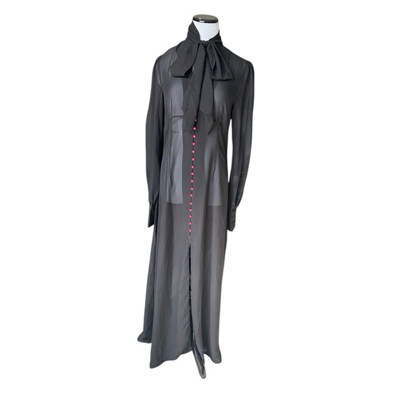 Killstar Black Sheer Cecile Maxi Dress Size L Bow Neck Gothic Vamp Sultry Witchy - Picture 1 of 14